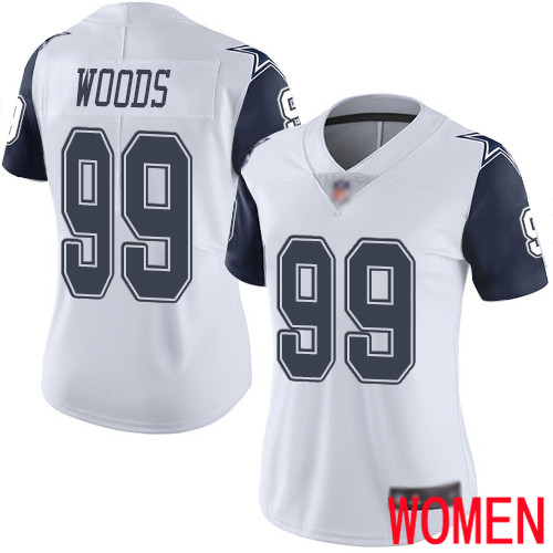 Women Dallas Cowboys Limited White Antwaun Woods 99 Rush Vapor Untouchable NFL Jersey